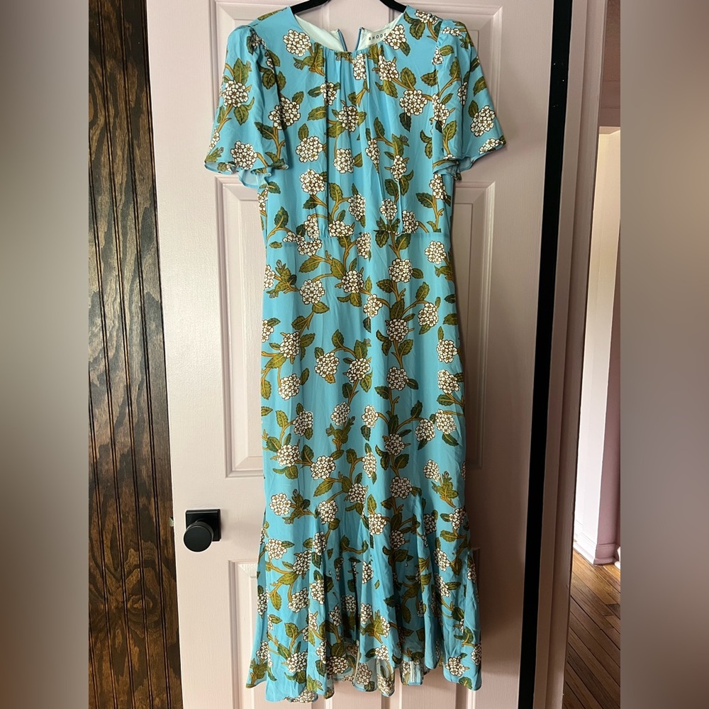 RHODE Blue Maxi Dress Flutter Sleeve Crew Neck Wedding Guest